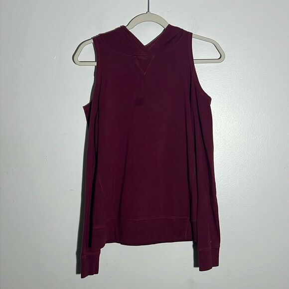 Calia by Carrie Underwood Effortess lMaroon Cold Shoulder Cut Out Hoodie Sz S - Picture 2 of 6